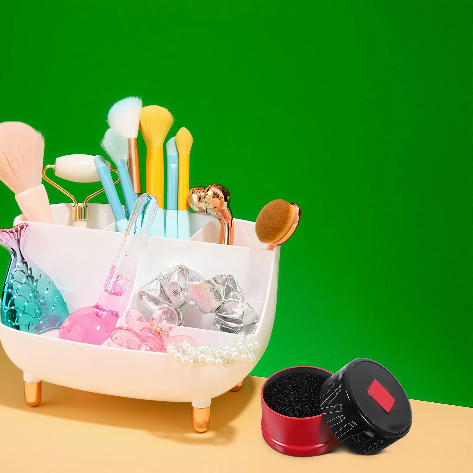 2 Pieces Makeup Brush Cleaner Box, Dry Cleaning Mat, Compact and Lightweight for Travel, Home, Salon, Brush Cleaning Pad