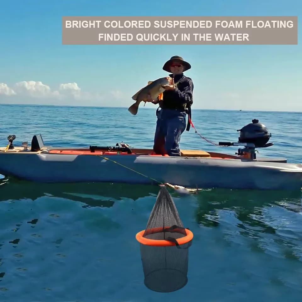 Cestino per pesci galleggiante pieghevole, borsa di protezione per rete pieghevole per esca, rete portatile resistente all'usura per protezione del pesce di grande capacità