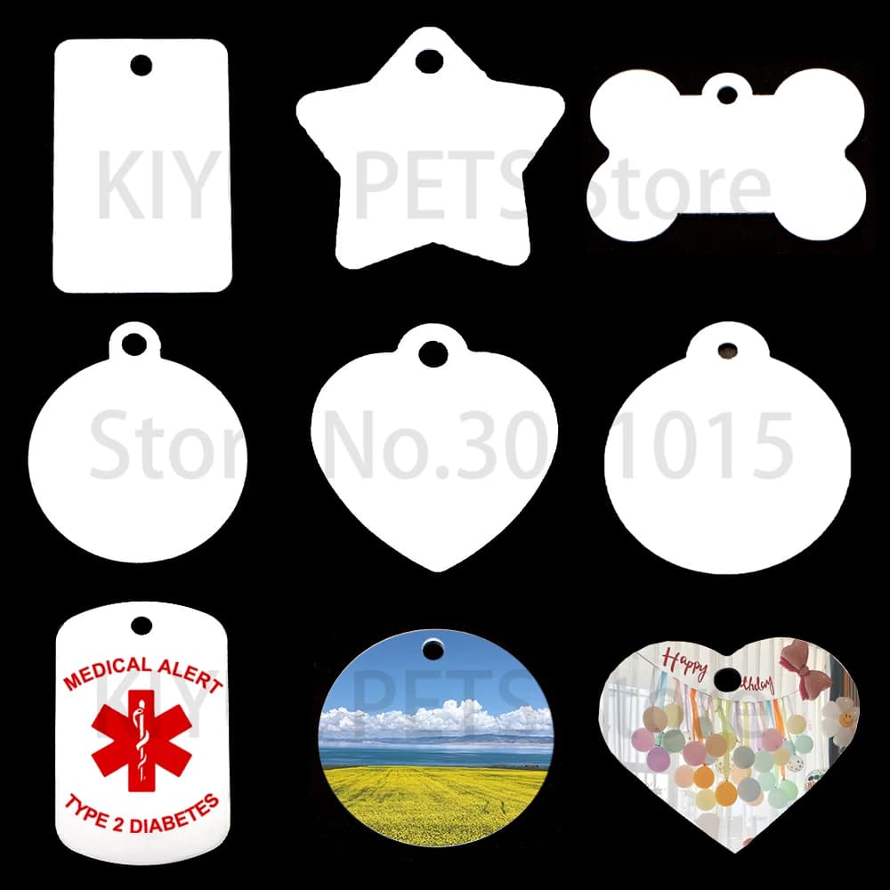 100 pezzi personalizza sublimazione targhetta per cani identificativa in alluminio per animali domestici accessori per gatti etichetta per indirizzo per cani stampa a trasferimento di calore targhetta vuota