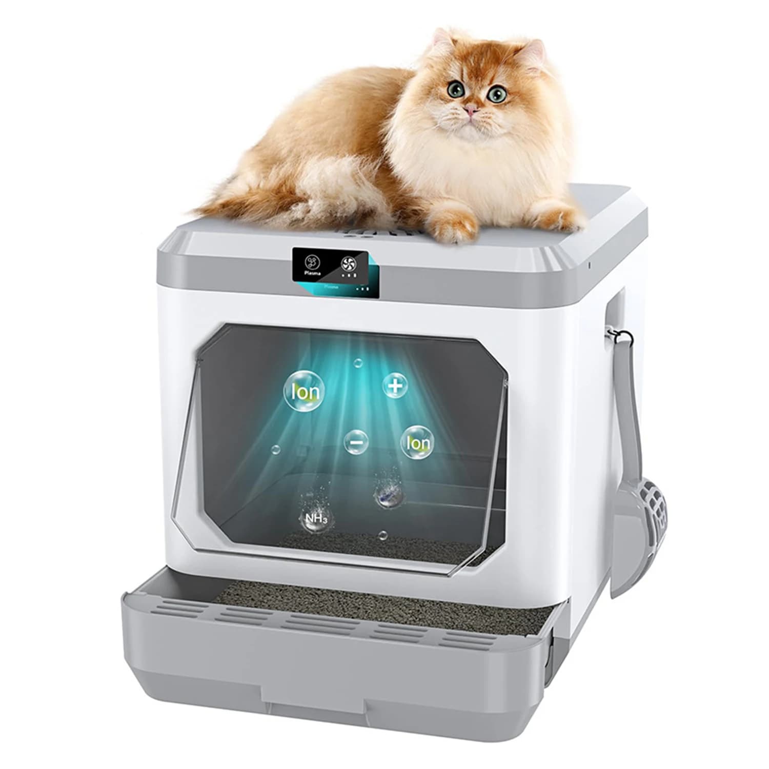 Toilette moderna per gatti chiusa purifica l'aria Toilette per animali domestici Sterilizzabile Smart Plasma Deodorante Lettiera per gatti