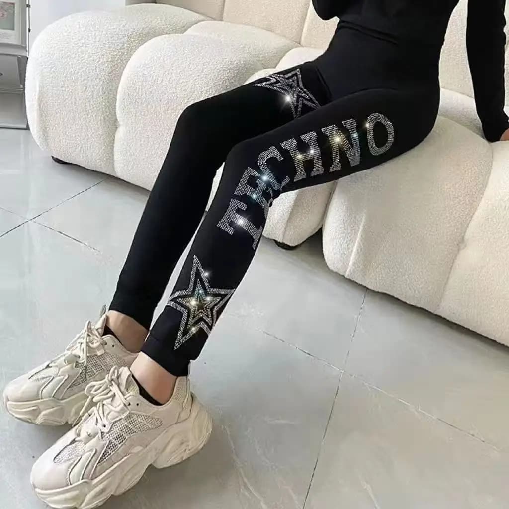 New Diamond-studded high-waisted leggings for outerwear, plus-size thin fleece slimming long tights fat women's versatile pants