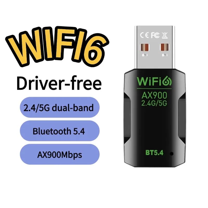 Adattatore USB AX900 WiFi 6 Bluetooth 5.4 Dual Band 2.4GHz/5GHz Ricevitore Wireless per PC con Segnale Stabile Senza Driver