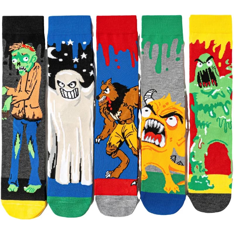 Confezione da 1 paio di calzini pazzi del mostro dei cartoni animati - Calzini hip-hop con teschio fantasma zombie per uomo donna - Divertente idea regalo di Natale di Halloween