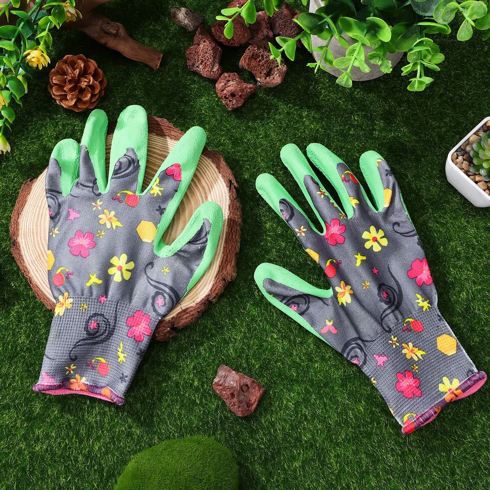 1 paio di guanti da giardinaggio resistenti in lattice, antiscivolo, per piantare e scavare, per uomo, donna e ragazzi.