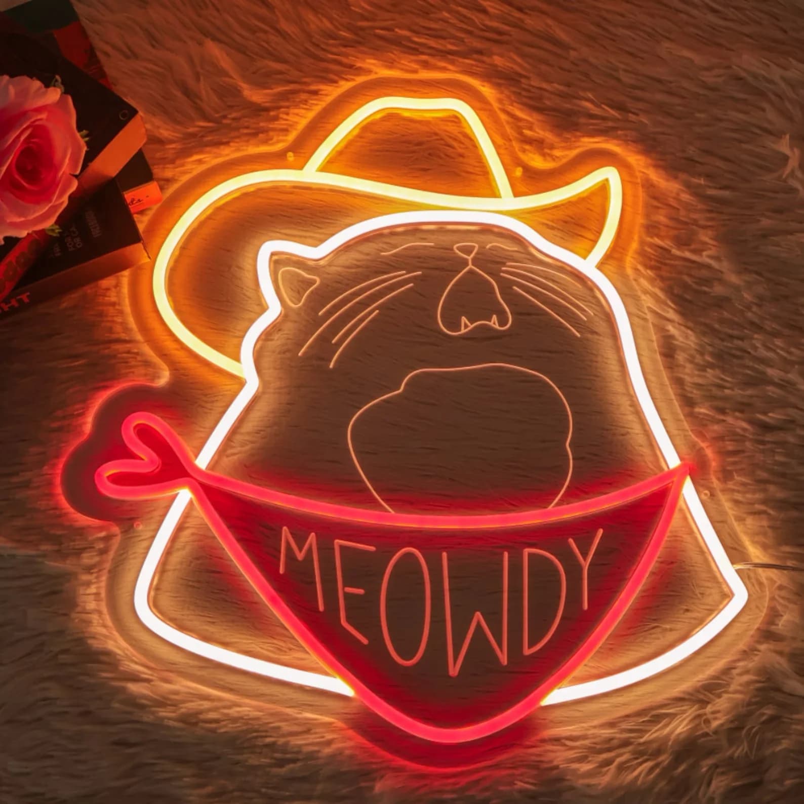 Insegna al Neon Personalizzata a Forma di Gatto Cowboy, Luce LED al Neon, Regalo per Amanti dei Gatti, Decorazione da Parete per Appartamento, Insegna Luminosa Divertente a Forma di Gatto, Regalo di Compleanno