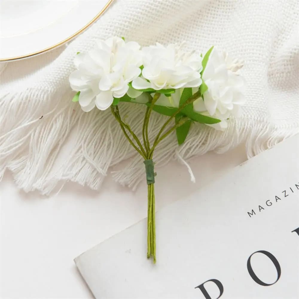 Mini Artificial Carnation Bouquet DIY Handmade Silk Hydrangea Bouquet Realistic 6 Heads Fake Plants Christmas Autumn Decorations