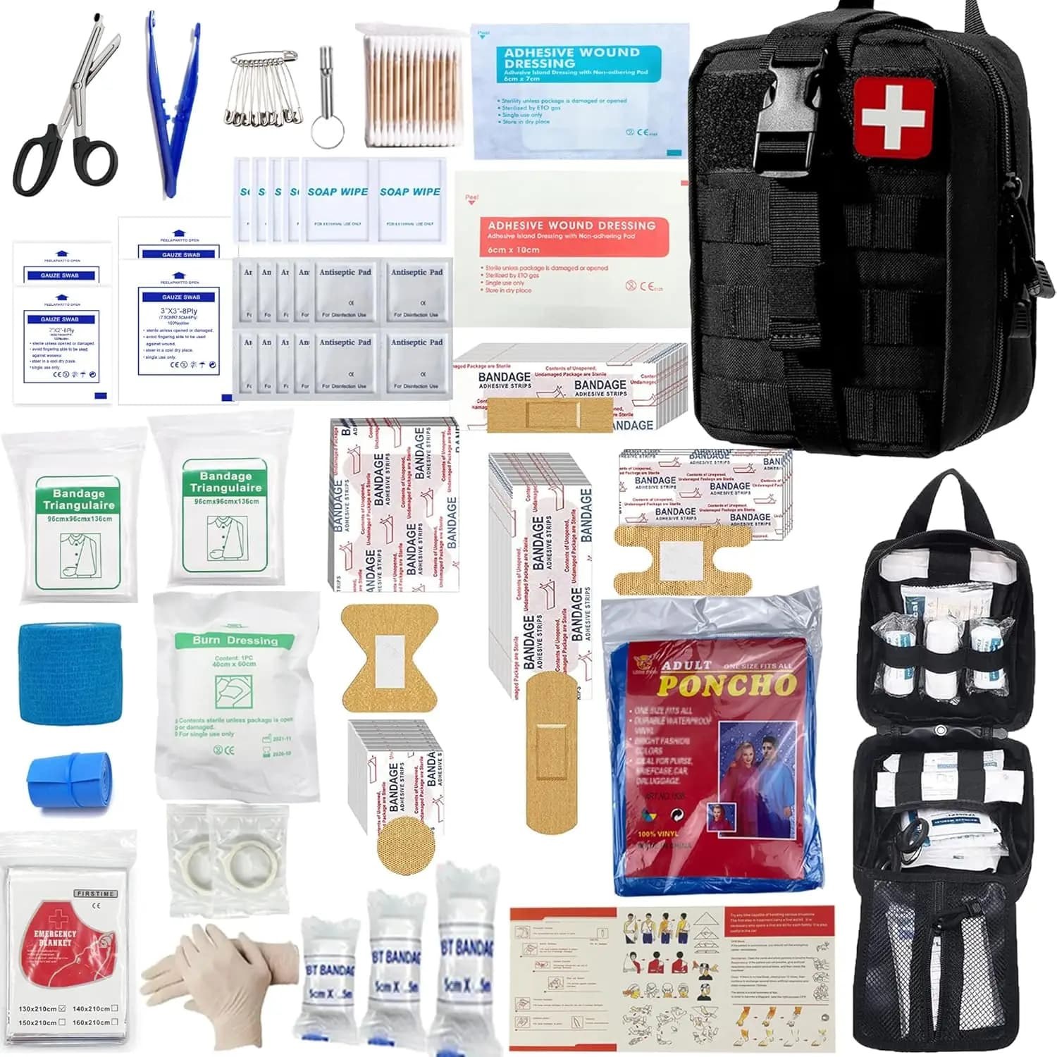 Kit di Pronto Soccorso da 293 Pezzi con Tasche Molle per Esterni, Casa, Scuola, Escursionismo, Auto e Campeggio - Essenziali per Risposta Rapida in Nero