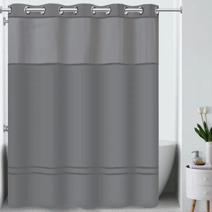 Its A Snap Escape shower curtain, 3 in 1, includes fabric shower curtain with transparent upper window, FlexOn rings and fabric lining, 71 x