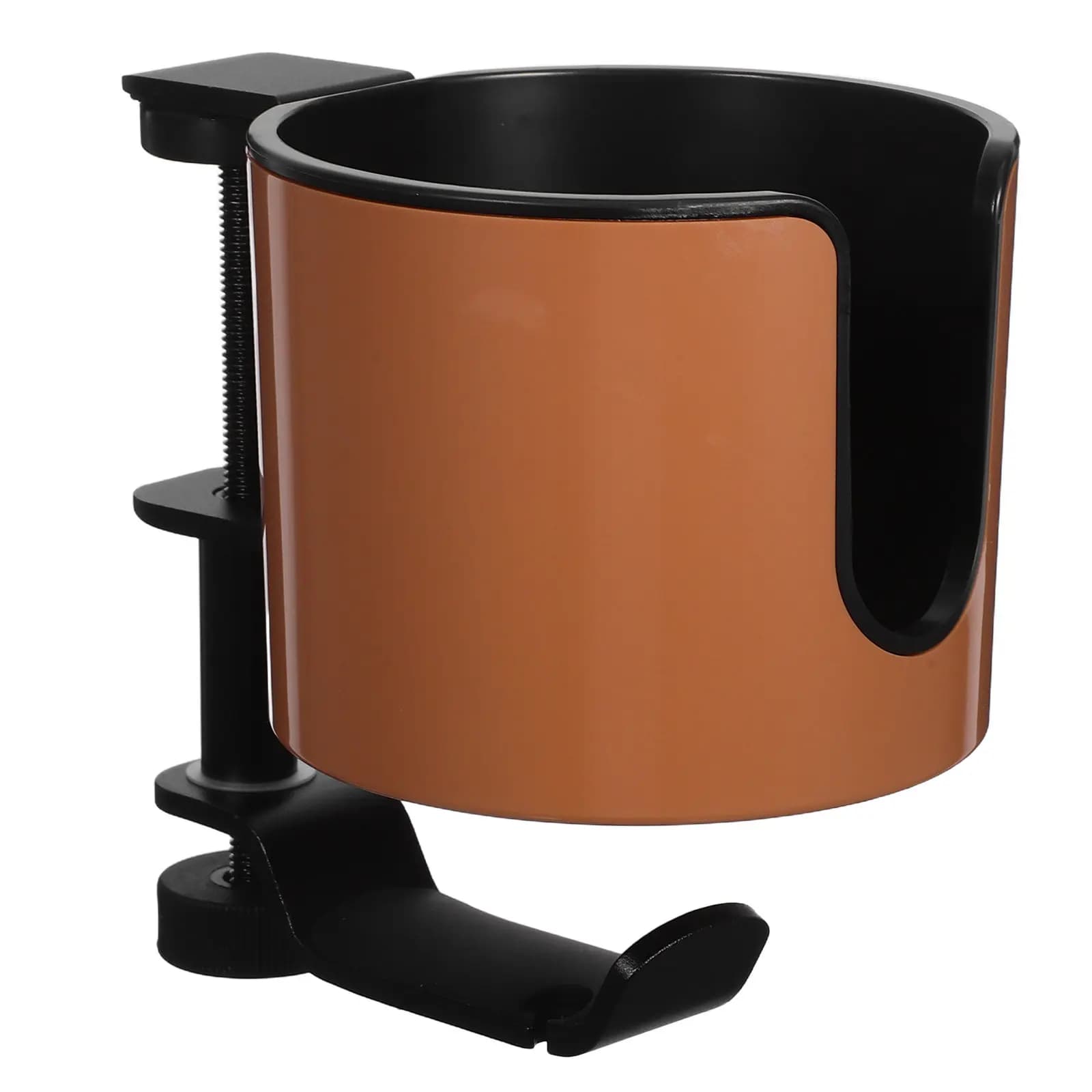 Portabicchieri da scrivania 2 in 1 con morsetto, gancio rotante per cuffie, supporto per tazza, organizer da tavolo per riporre bevande sul lato del tavolo, antiscivolo
