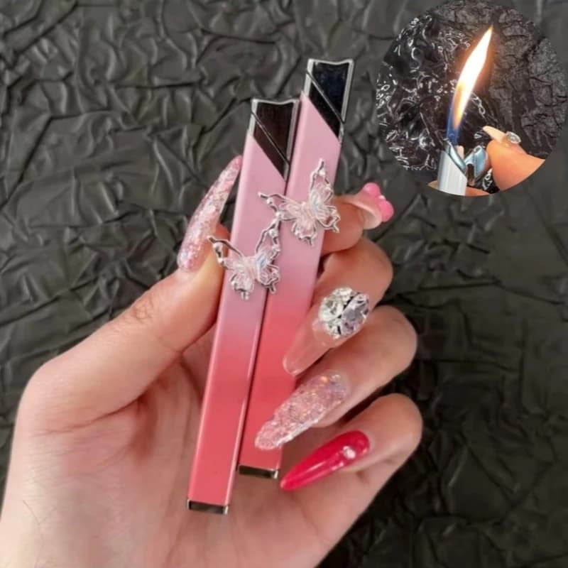 Accendino Gonfiabile Mini alla Moda in Metallo Antivento Portatile con Fiamma Regolabile per Esterni, Regalo per Fumatori Donna