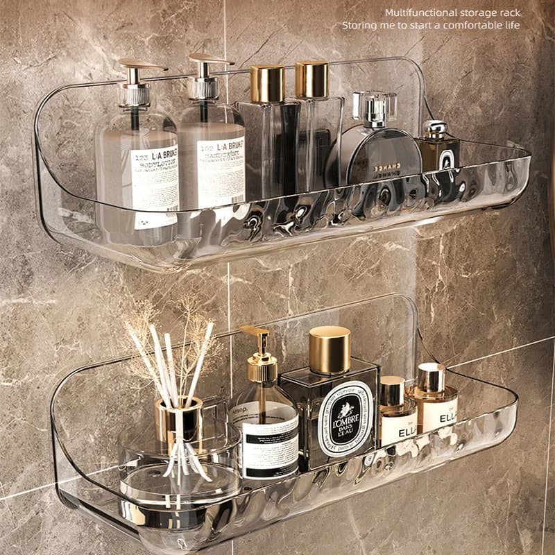 Mensola da Bagno in Acrilico Senza Foratura, Organizer per Doccia, Portaoggetti per Lavabo, Porta Cosmetici da Parete, Porta Shampoo per Toilette 2030