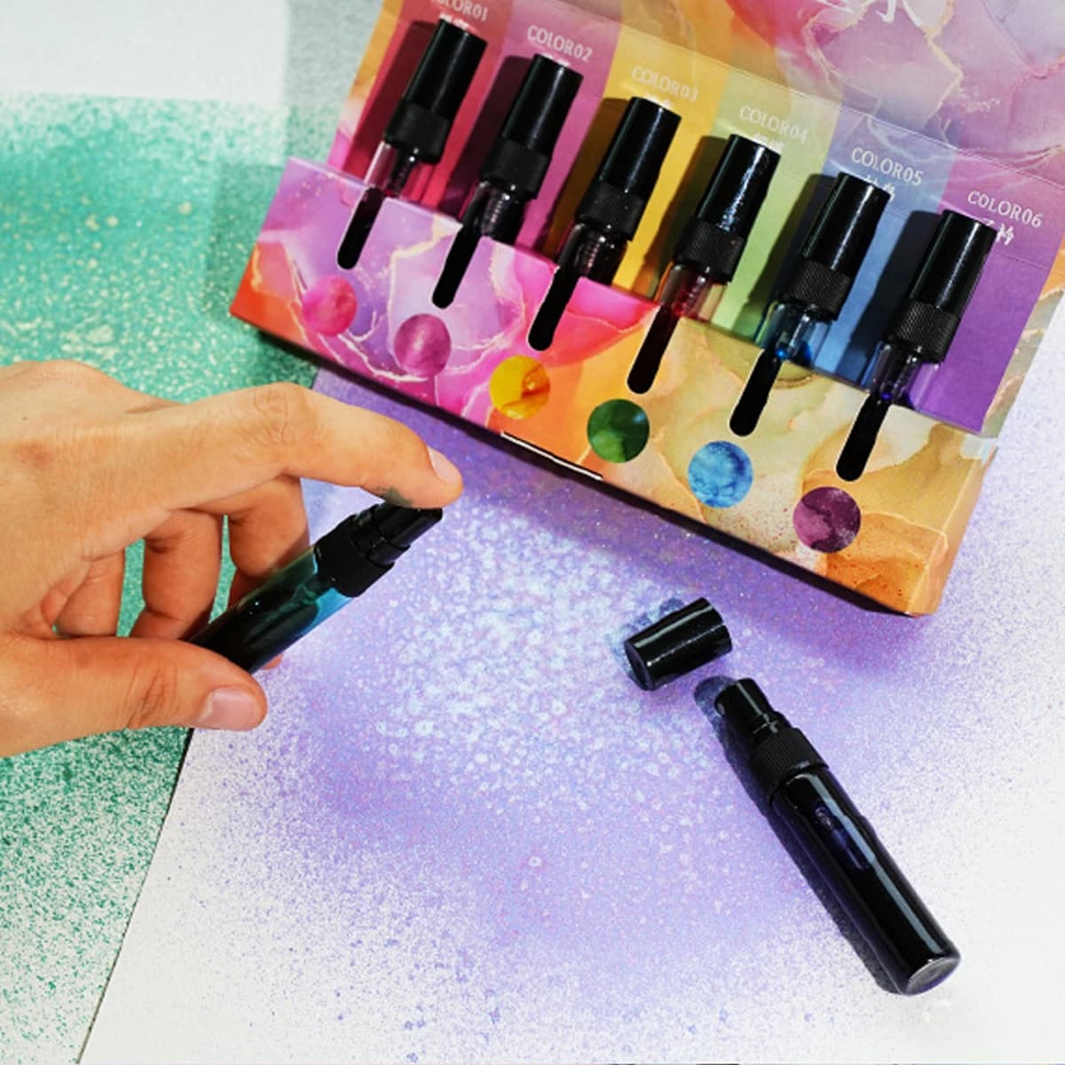 6-Color Gold Powder Spray Watercolor Pigment Set Easy to Use for Notebook Scrapbook Doodling Freehand Painting Art Decor