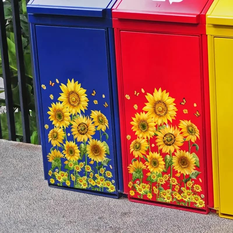 Adesivi per bidoni della spazzatura girasole Adesivi per bidoni della spazzatura con ruota floreale Decalcomanie autoadesive in PVC impermeabile per pareti Bagno Decorazioni per la casa