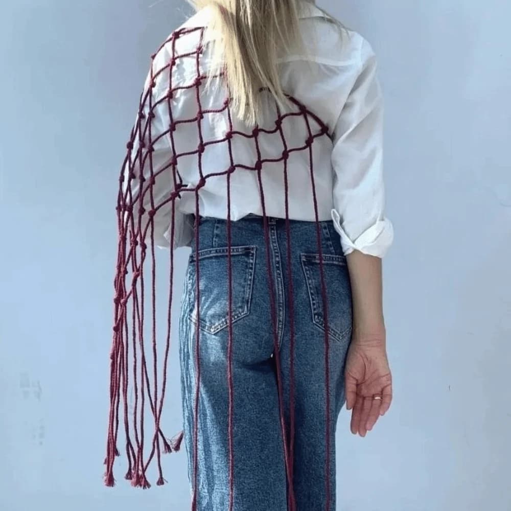 New Bohemian Netted Fringe Scarf Shawl Decorative Tassel Ethnic Design Mesh Tassel Waistband Waist Wrap Versatile Styling