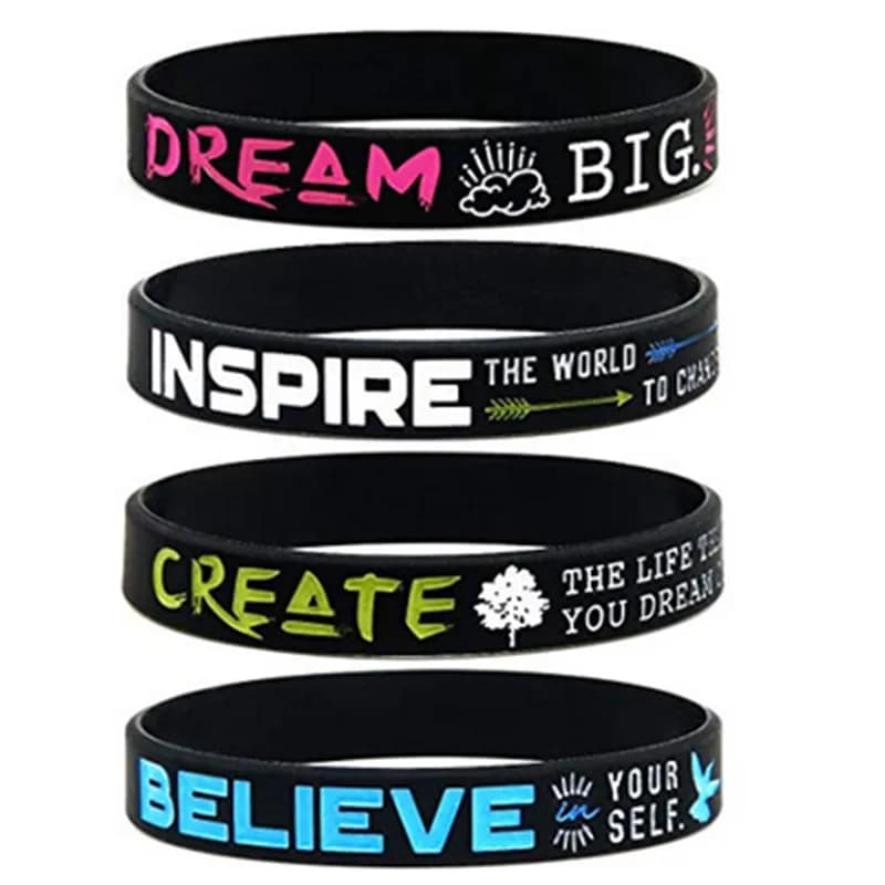 1 pz/4 pz inspirational dream inspire crea believe bracciale in gomma cinturino in silicone
