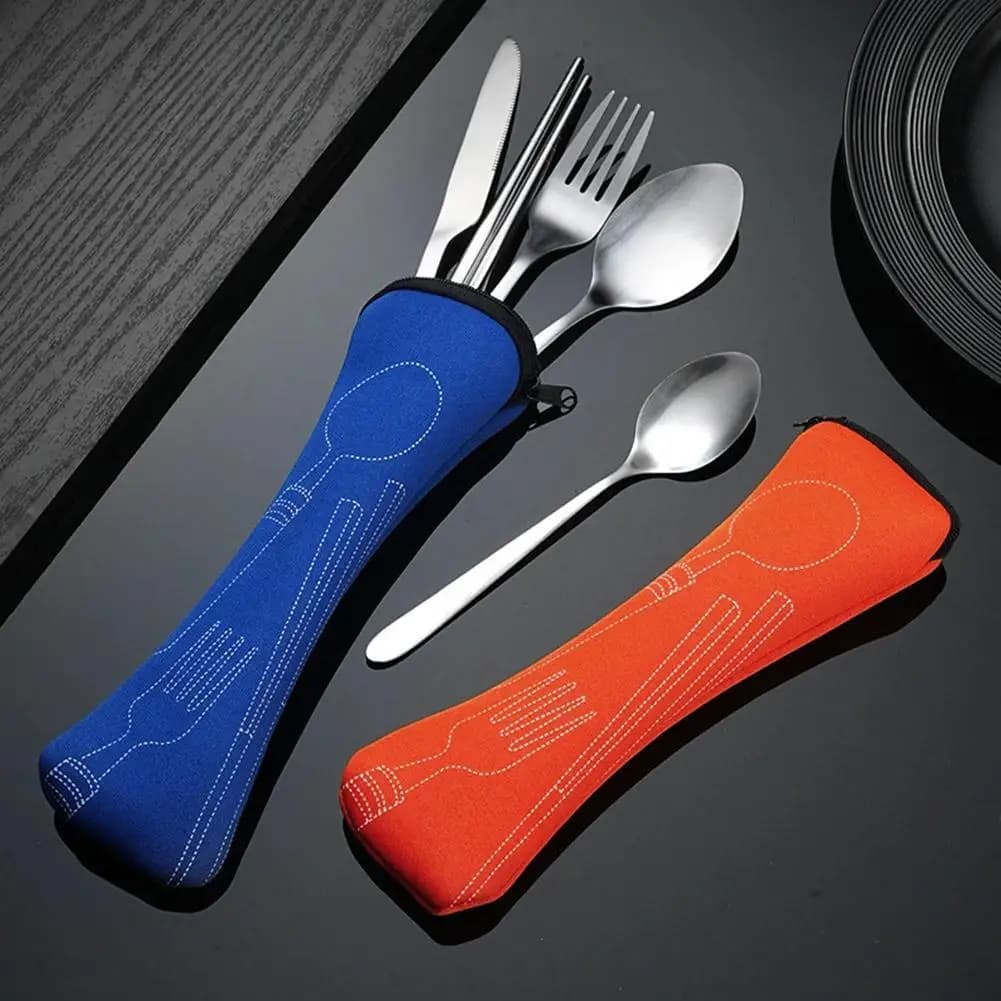 Picnic Set Tableware Washable with Zipper Travel Cutlery Kit Case Portable Pouch for Dinner Household Tool Travel Camping Spoon