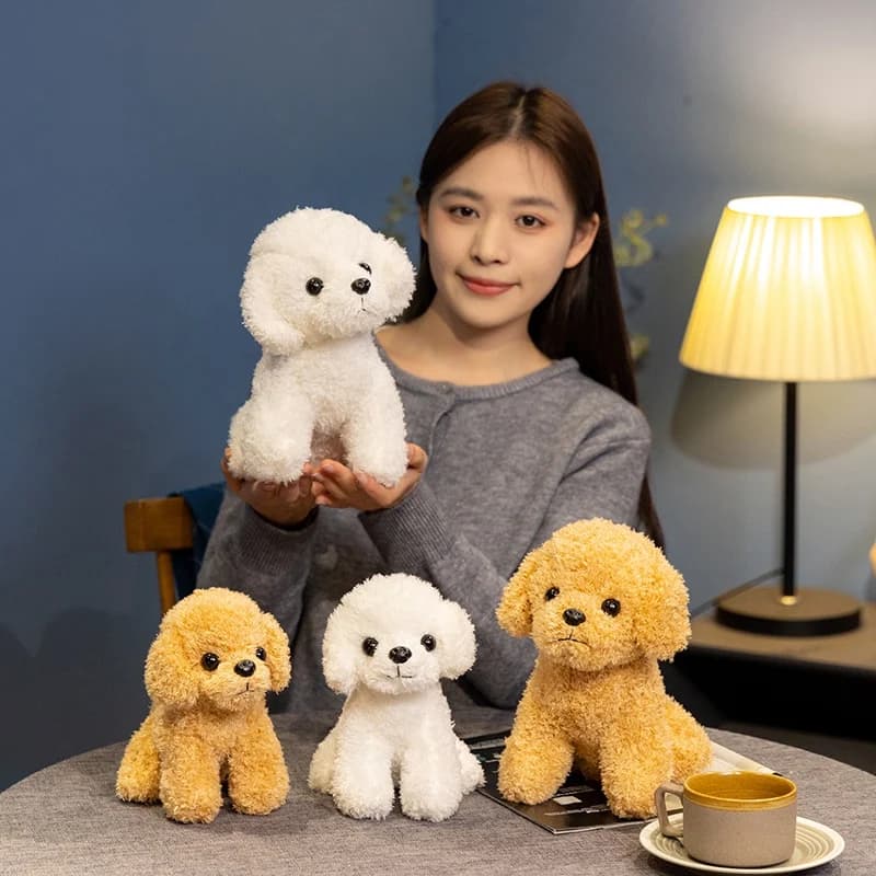 Peluche a forma di cane riccio simulato 19/24 cm, bianco e marrone, morbido, regalo per bambini