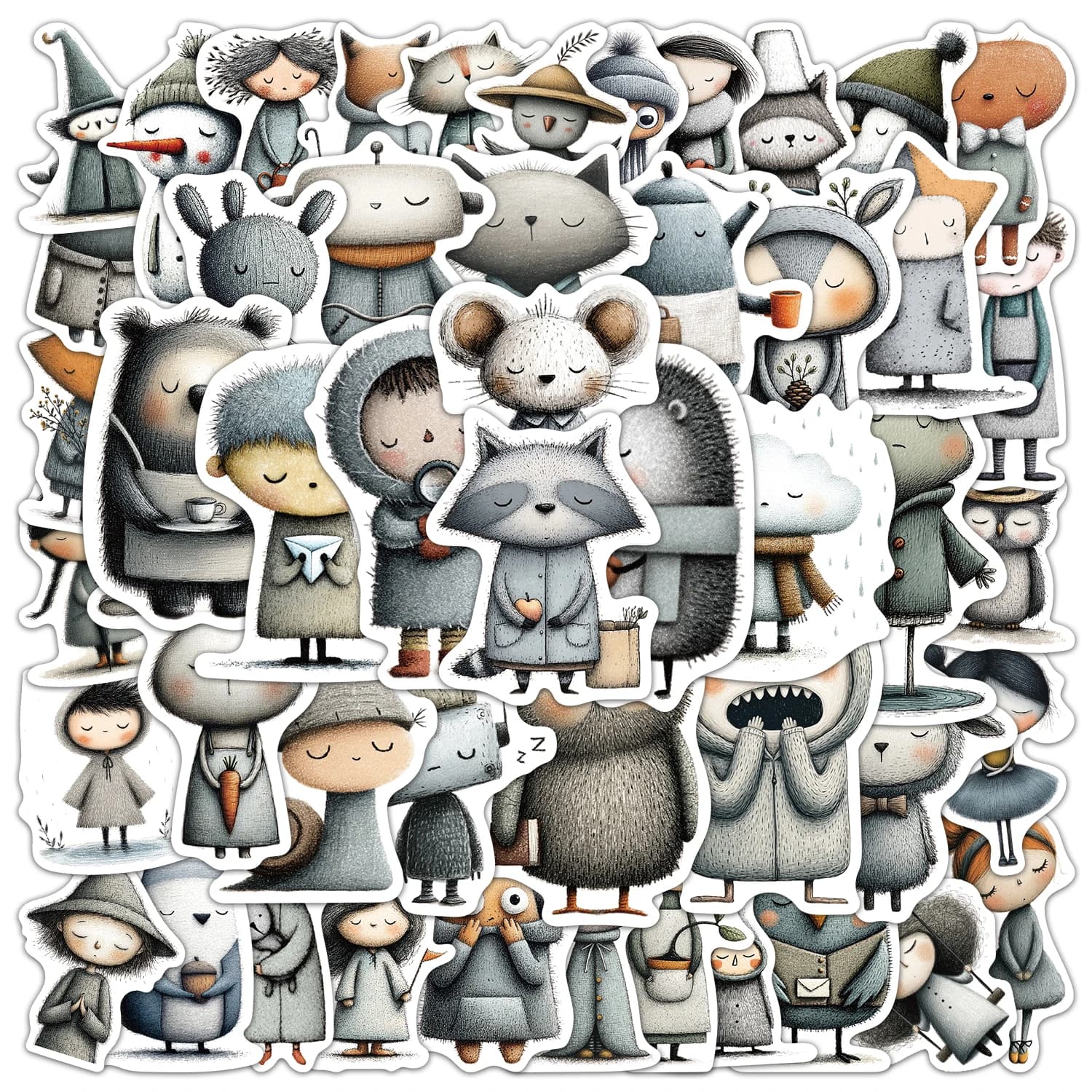 50PCS An awkward figure in a sad tone Stickers DIY Phone Case Laptop Thermos Cup Toy Stickers