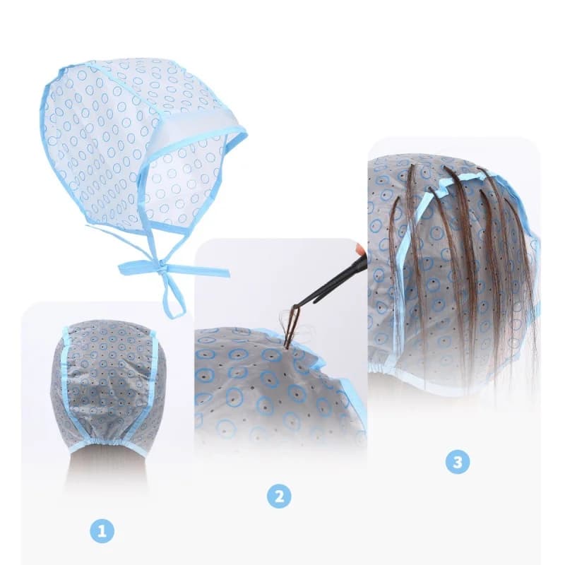 Set da 1/3/5 Pezzi Cappello Monouso per Tintura Capelli, Speciale per Acconciature, con Gancio in Plastica, Strumenti per Colorazione Capelli, Cappello Perforato