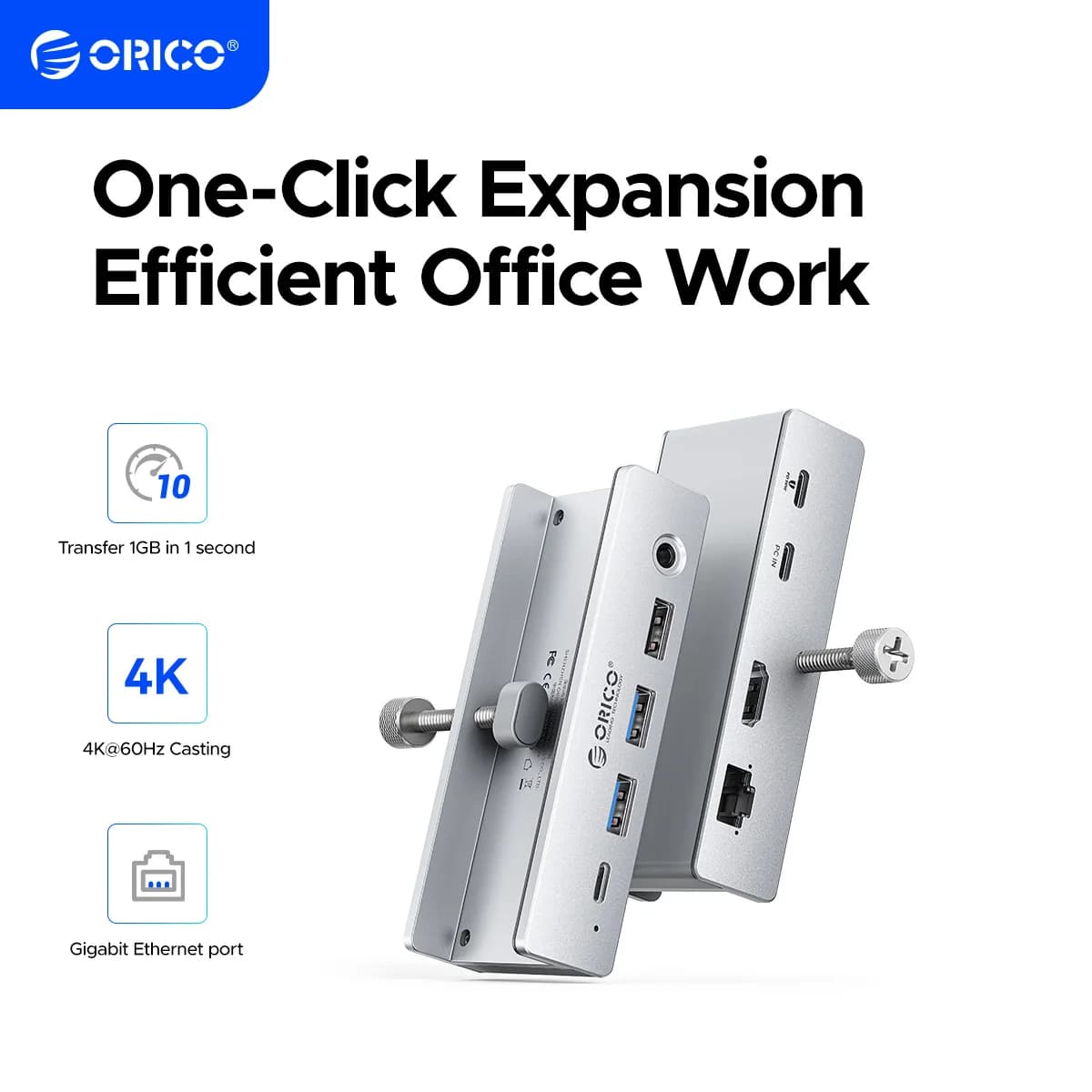 ORICO Hub USB a Clip 8-in-1 Type-C con HDMI 4K60Hz, SD&TF, USB3.0 10Gbps, PD100W, 3.5mm per MacBook, Stazione di Docking/Splitter