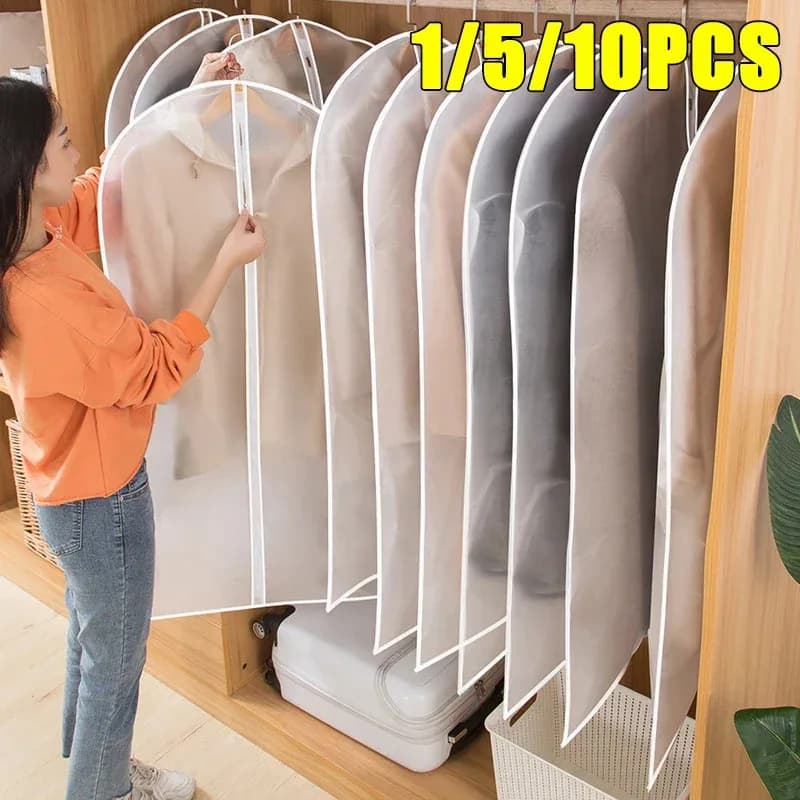10PCS Clothes Dust Cover Transparent Thickened Washable PEVA Hanging Suit Coat Protector Household Storage Bag