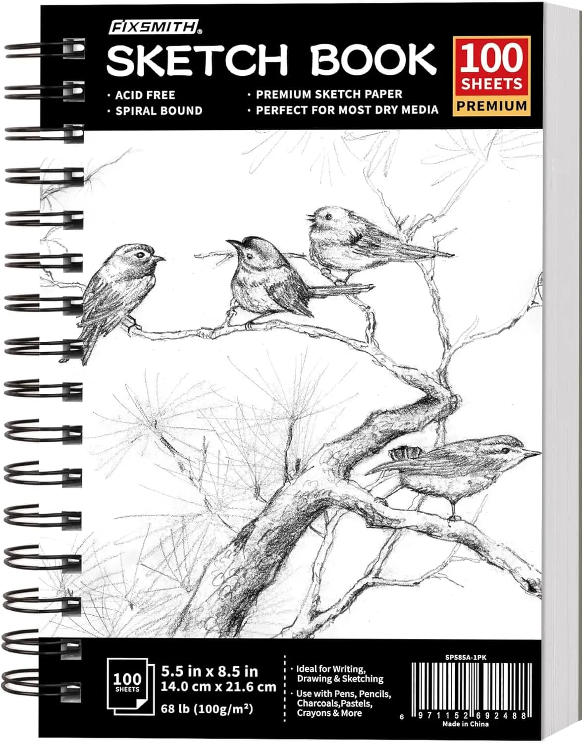5.5"x8.5" Sketch Book, 100 Sheets (68 lb/100gsm) Acid Free Drawing Paper, Spiral Bound Artist Sketch Pad for Kids & Adults