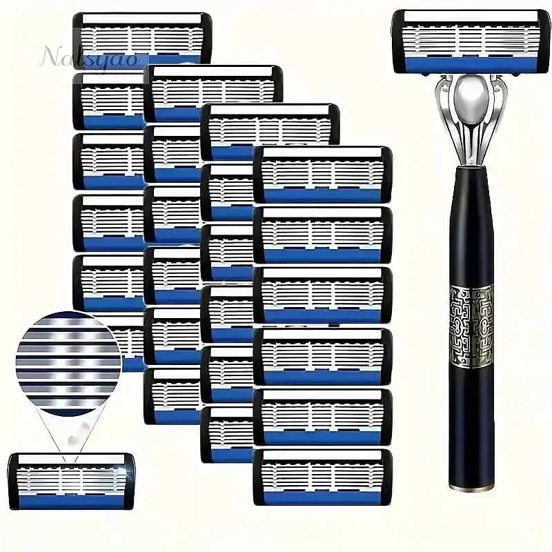 Washable 6-Layer Metal Manual Razor for Men Stainless Steel Blade Hand Guard Beard Trimmer Holder