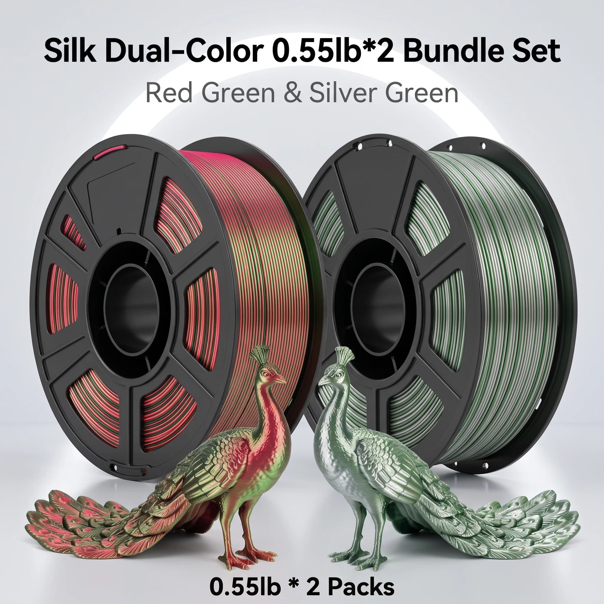 1.75mm Silk Dual Color PLA Filament Gloss Two Tone Red Green Silver Green Pink Blue Silver Blue Low Shrink For Bambu FDM 3D Prin