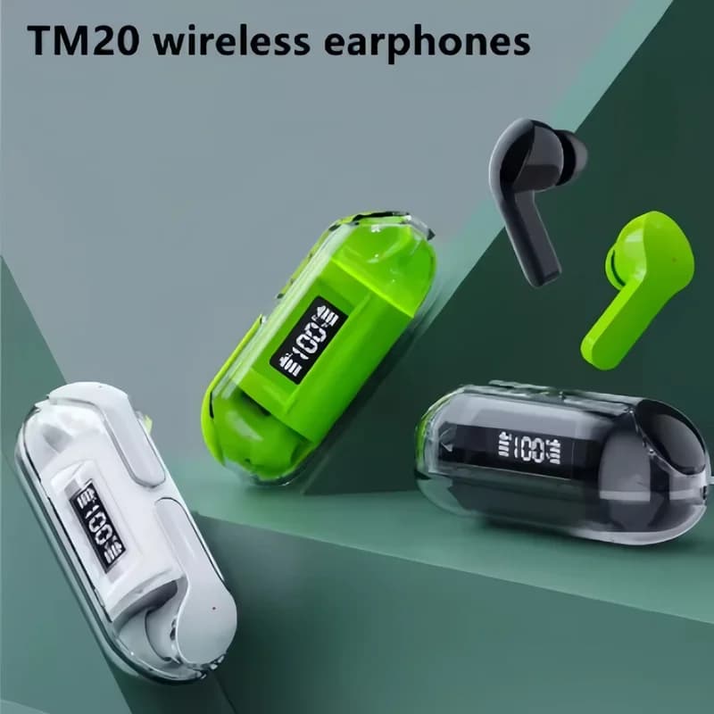 TWS Trasparente Bluetooth 5.3 Auricolare Cuffie senza fili Display di alimentazione a LED Riduzione del rumore Sport Gioco musicale Cuffie con microfono