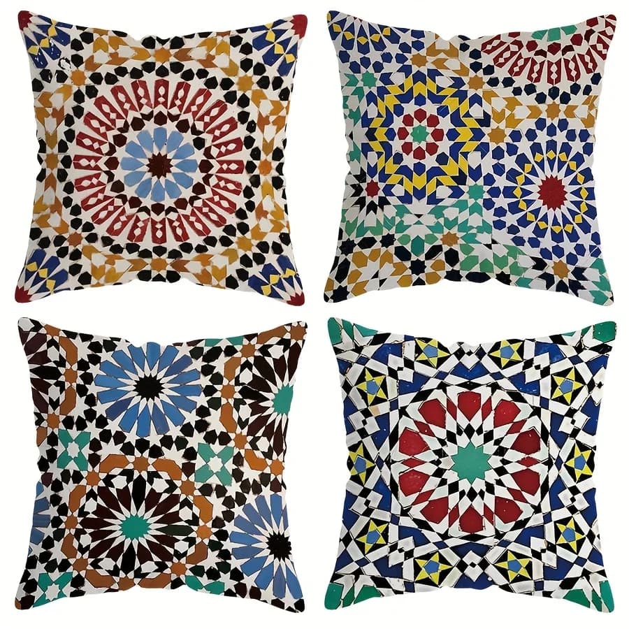 4pcs Bohemian style Single-sided printing Short plush Suitable for living rooms bedrooms sofas (excluding pillow cores)
