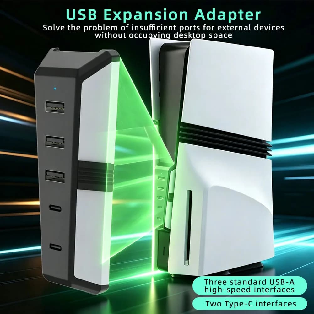 Splitter USB per PlayStation 5, Scheda di Espansione Multi-Porta, Convertitore USB 5-in-1, Accessori per Giochi