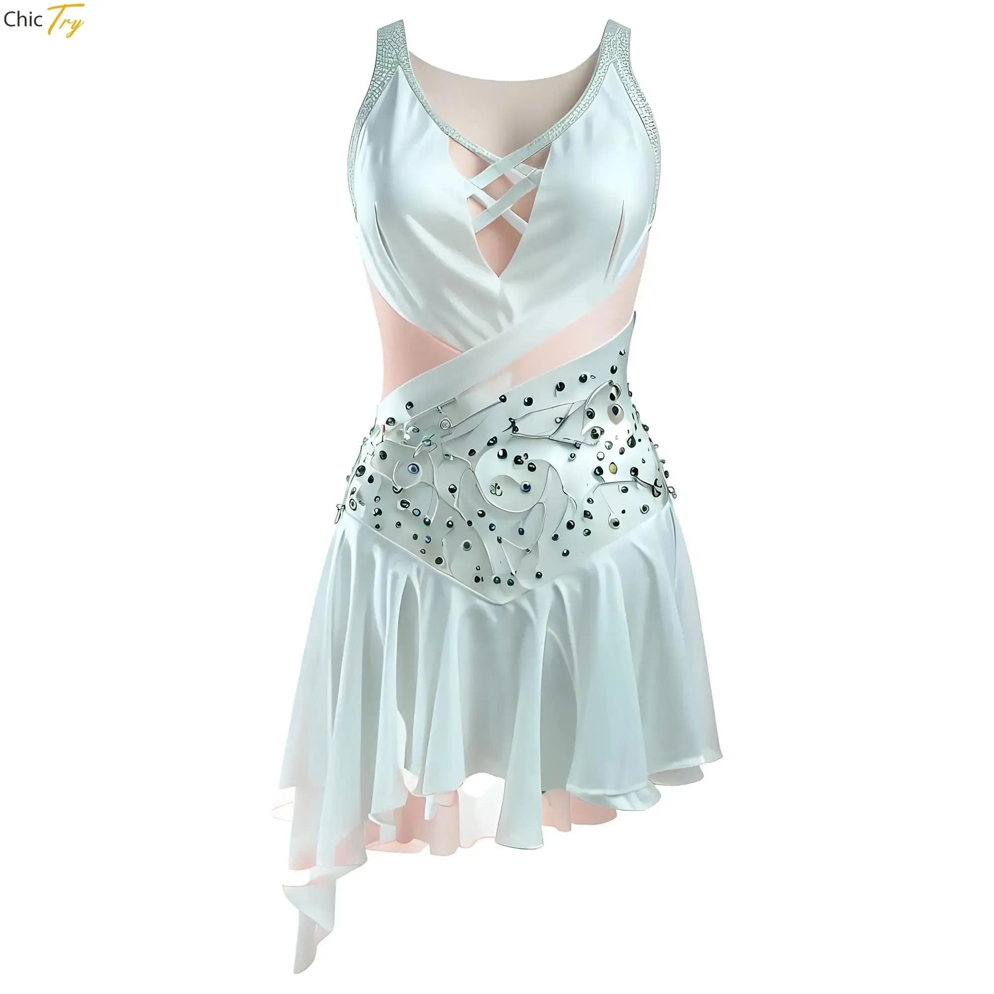 Women Sleeveless Modern Lyrical Dance Dress Ballet Tutu Gymnastics Leotard Side Slit Flowy Figure Skating Performance Costume