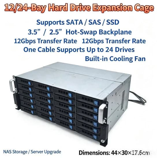 Hot‑Swap Hard Drive Expansion Cage 12‑24 Positions 3.5", 12Gbps SAS SATA HDD Rack For NAS Storage System