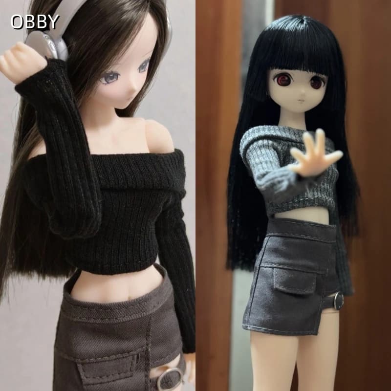 For Blythe Off Shoulder Sweater Skirt Spice Girl Set For Azone 1/6 BJD Obitsu 22 OB24 AOD Doll Clothes Dress Up Accessories