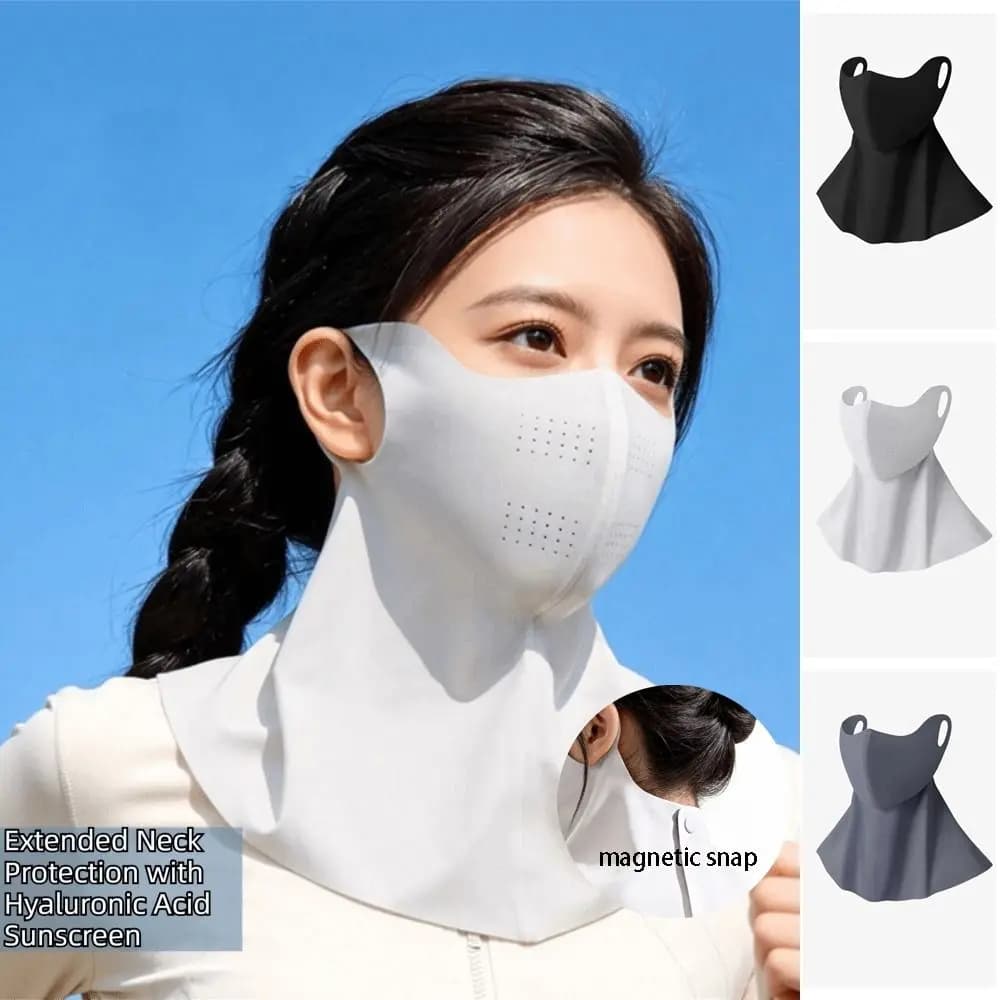 Maschera Estiva Regolabile in Seta Ghiacciata Traspirante Anti-UV per Collo e Viso, Velo Parasole, Sciarpa Protettiva Solare Donna/Ragazza