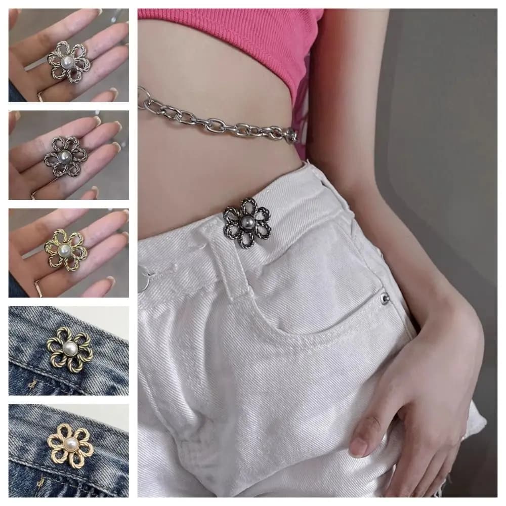 Flower Shape Pants Buckle in League, Life Clip, Golden Buckle for Jeans