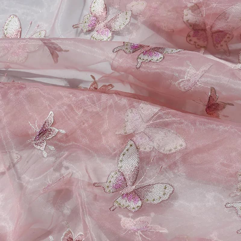 Tessuto in organza di chiffon ricamato con fard, camicetta in stile cinese etereo, abito Hanfu, abbigliamento firmato, materiale tessile di moda