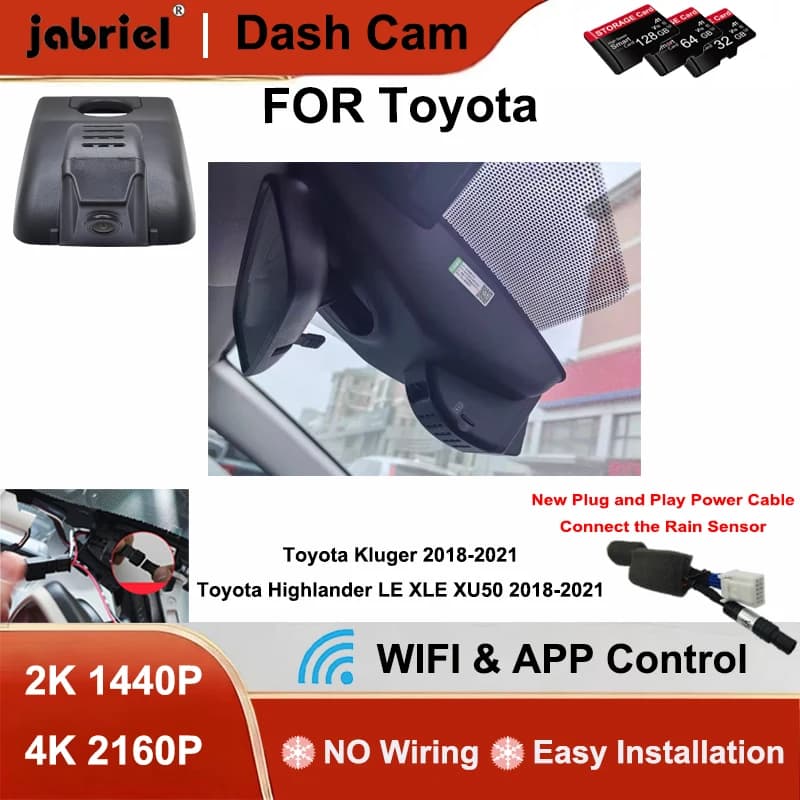 Jabriel 4K Car Dvr Dash Cam Camera with Wifi Video Recorder for Toyota Highlander XU50 LE XLE for Toyota Kluger 2018 2019 2020 2021
