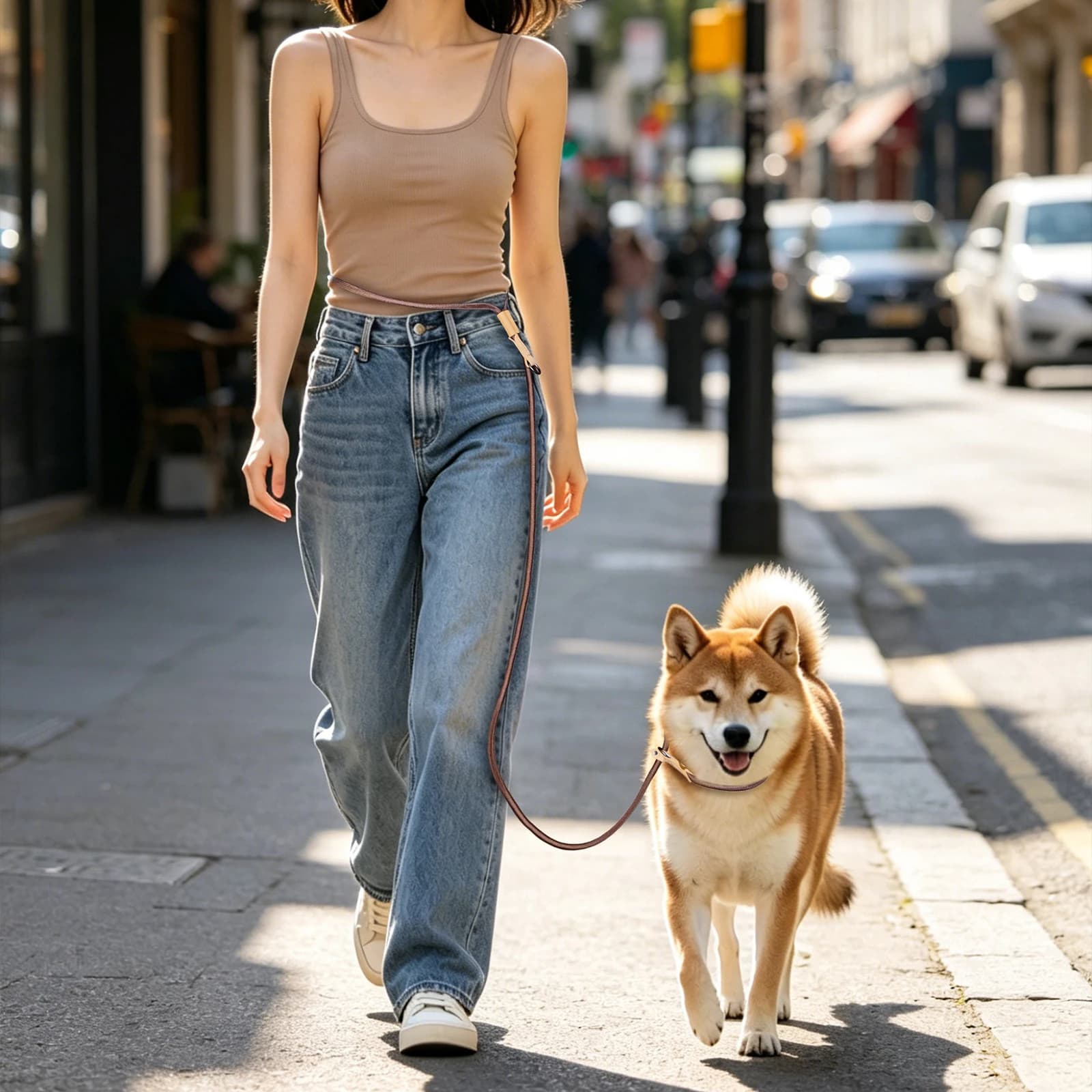 Adjustable Hands Free Dog Leash Waist Belt P-Shape Chain Traction Rope Leads for Running Multi-functional Dog Supplies