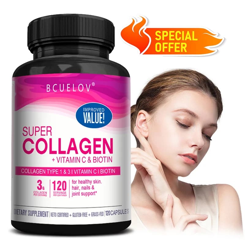 Collagen capsules + biotin + vitamin C, promote calcium absorption, bone health, antioxidant benefits and light the skin