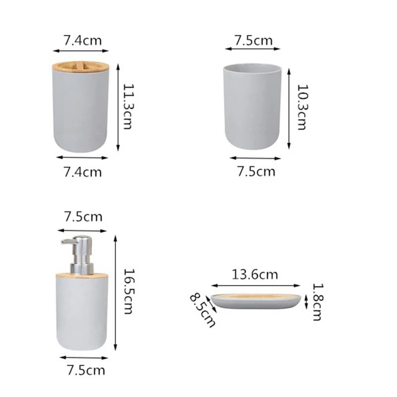 Set di Accessori per Bagno A56P: Dispenser Sapone, Porta Spazzolino, Porta Bicchiere
