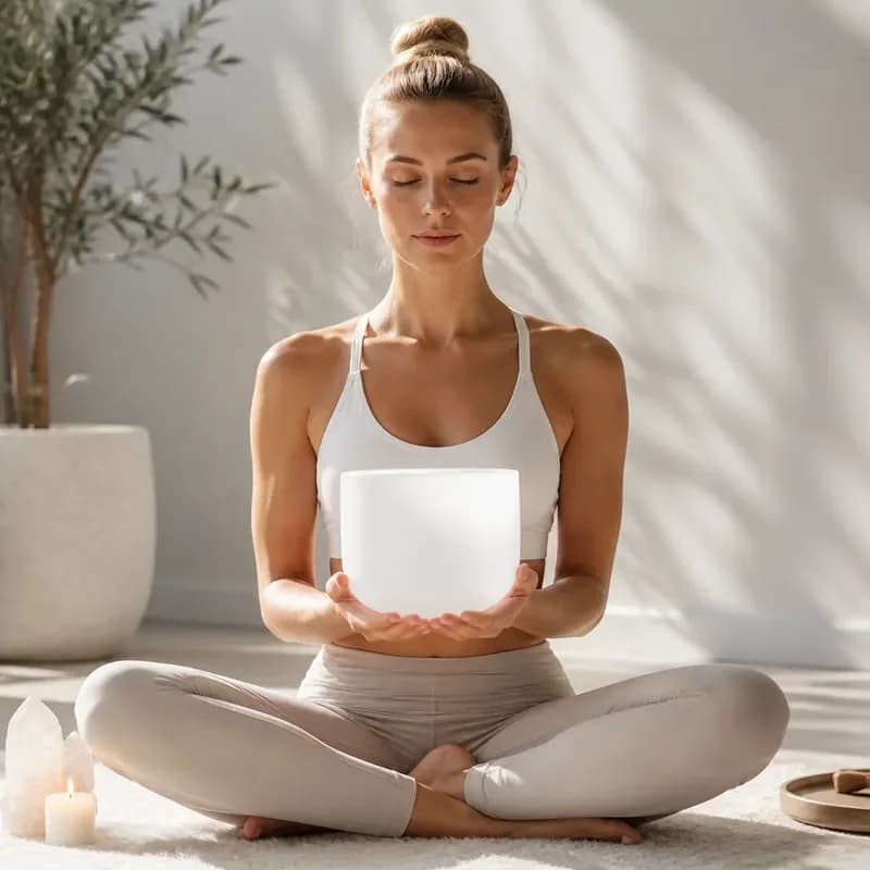 STAR LIN KUP 8 Inch Frosted Quartz Crystal Singing Bowl 528Hz Life Flower Tibetan Meditation Yoga Sound Healing with Rubber