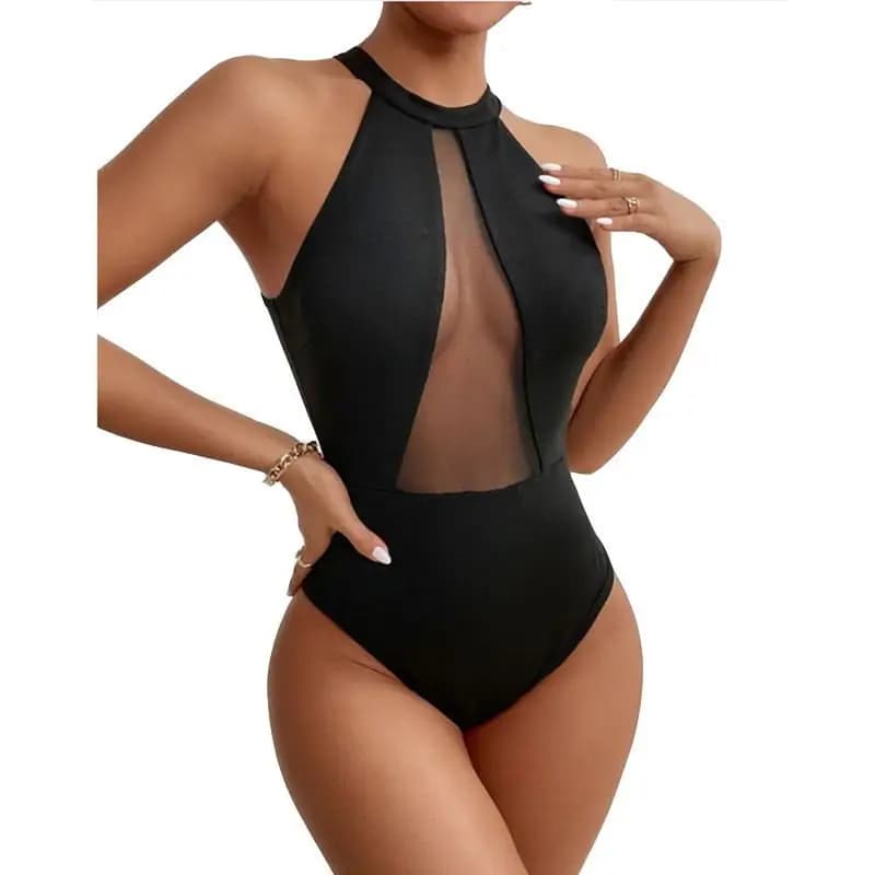Costume da bagno intero sexy da donna in rete con cut-out, elegante per spiaggia e piscina, design confortevole e di tendenza