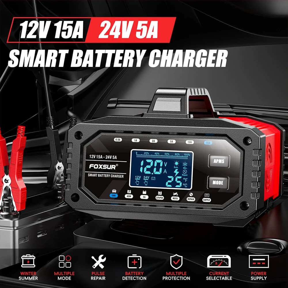 Il caricabatteria per auto protegge il caricatore rapido Protezioni multiple Display LCD intelligente completamente automatico 12V/24V