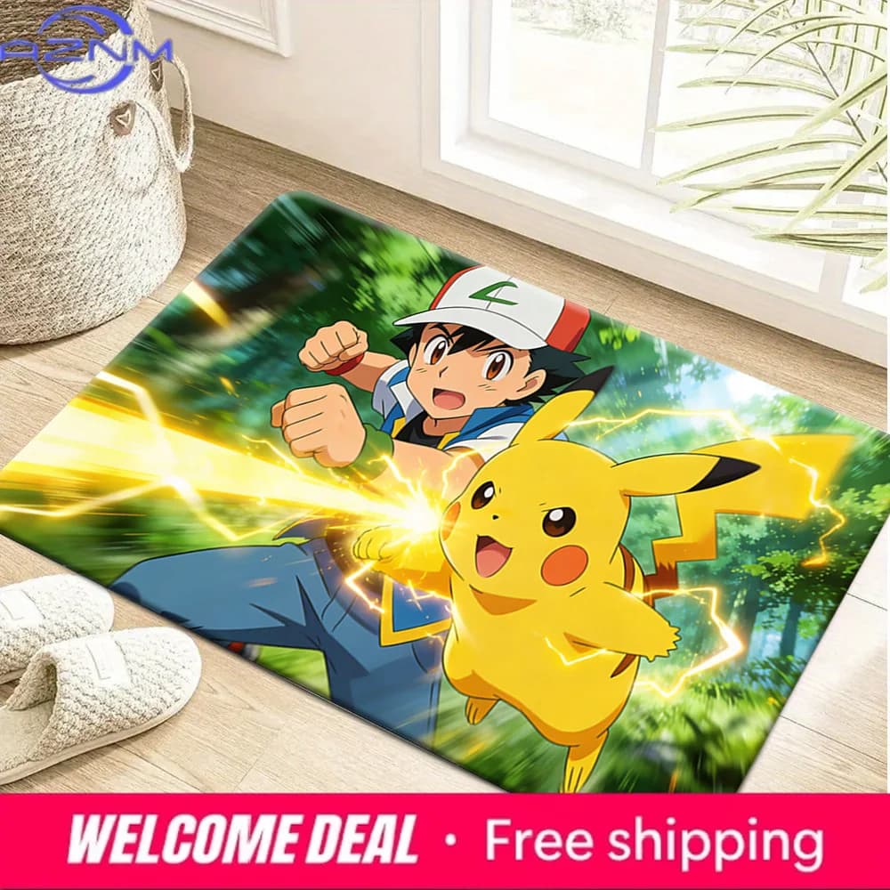 Tappetino antiscivolo con stampa Pokemon Ash & Pikachu Thunderbolt Attack