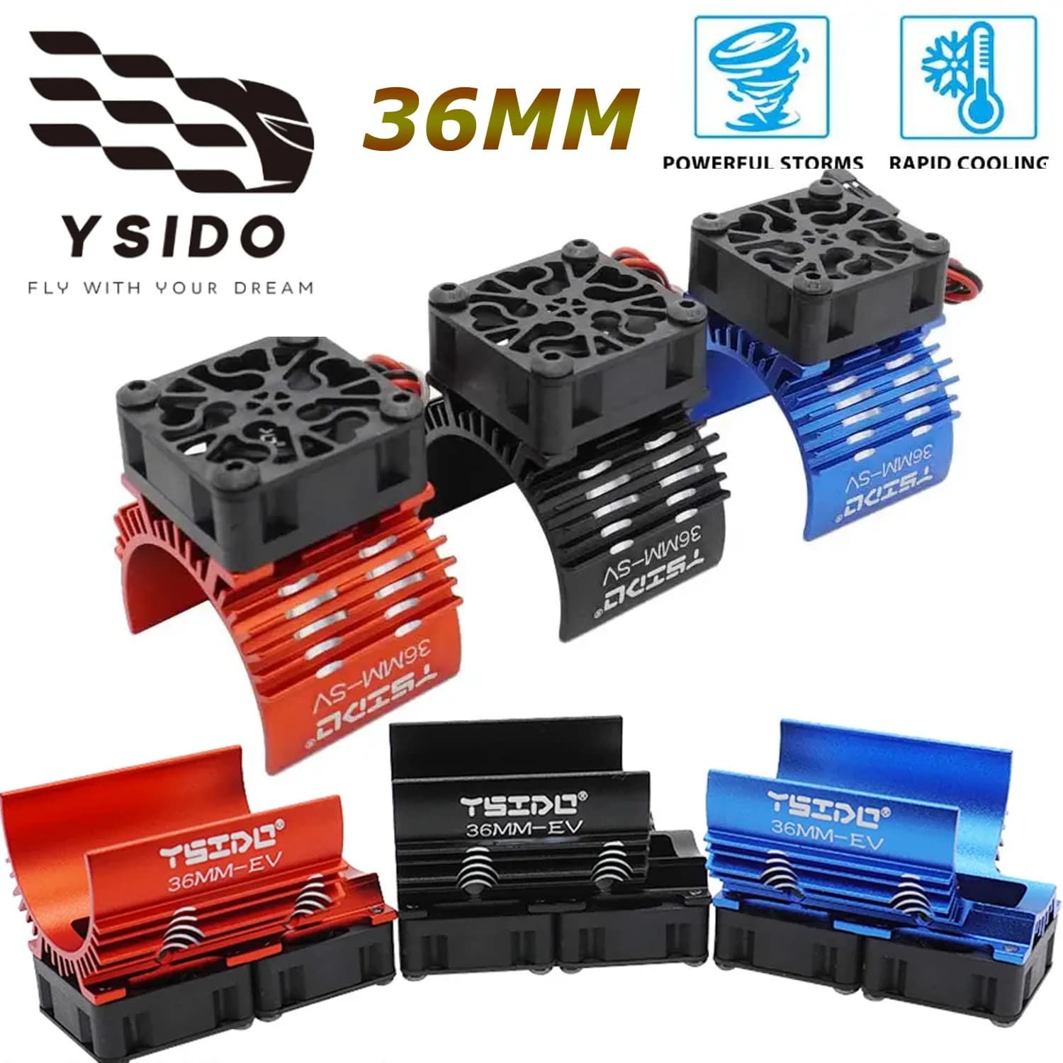 YSIDO 36MM-SV 36MM-EV 540 550 3650 3660 3665 RC engine heat sink cooling fan for HPI HSP Traxxas Axial Redcat 1/10 1/12 1/8 RC Car