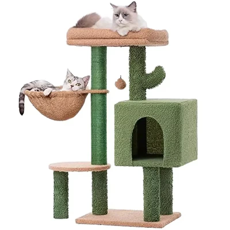 Customized Eco-Friendly Green Short Plush Cat Tower with Natural Sisal Rope Wood Climbing Frame Toys for Small Cats-Wholesale