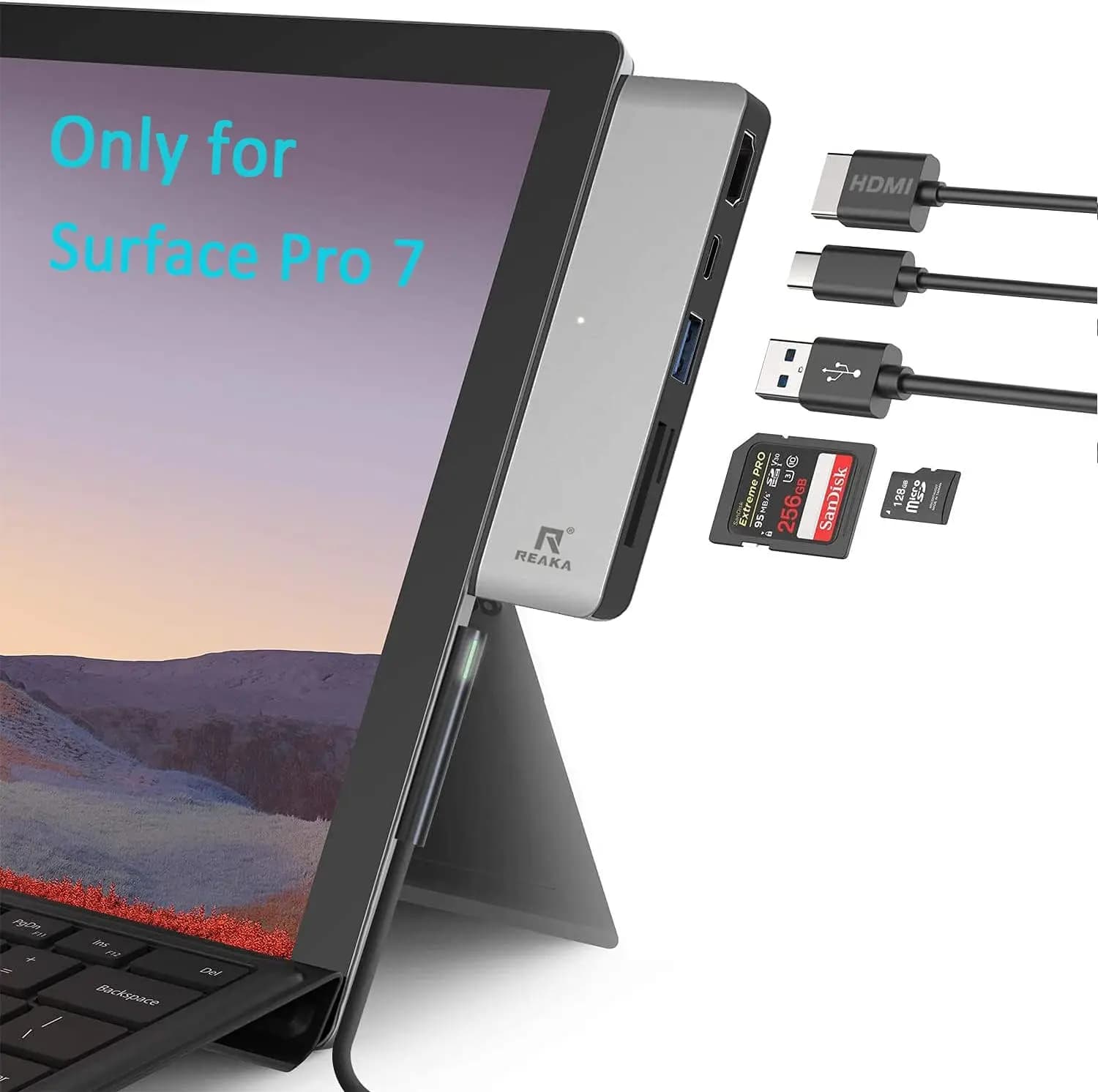 Surface Pro 7 USB C Hub 5-in-2 Surface Pro Docking Station adattatore con 4K HDMI USB C 60W ricarica PD, USB 3.0, SD/TF