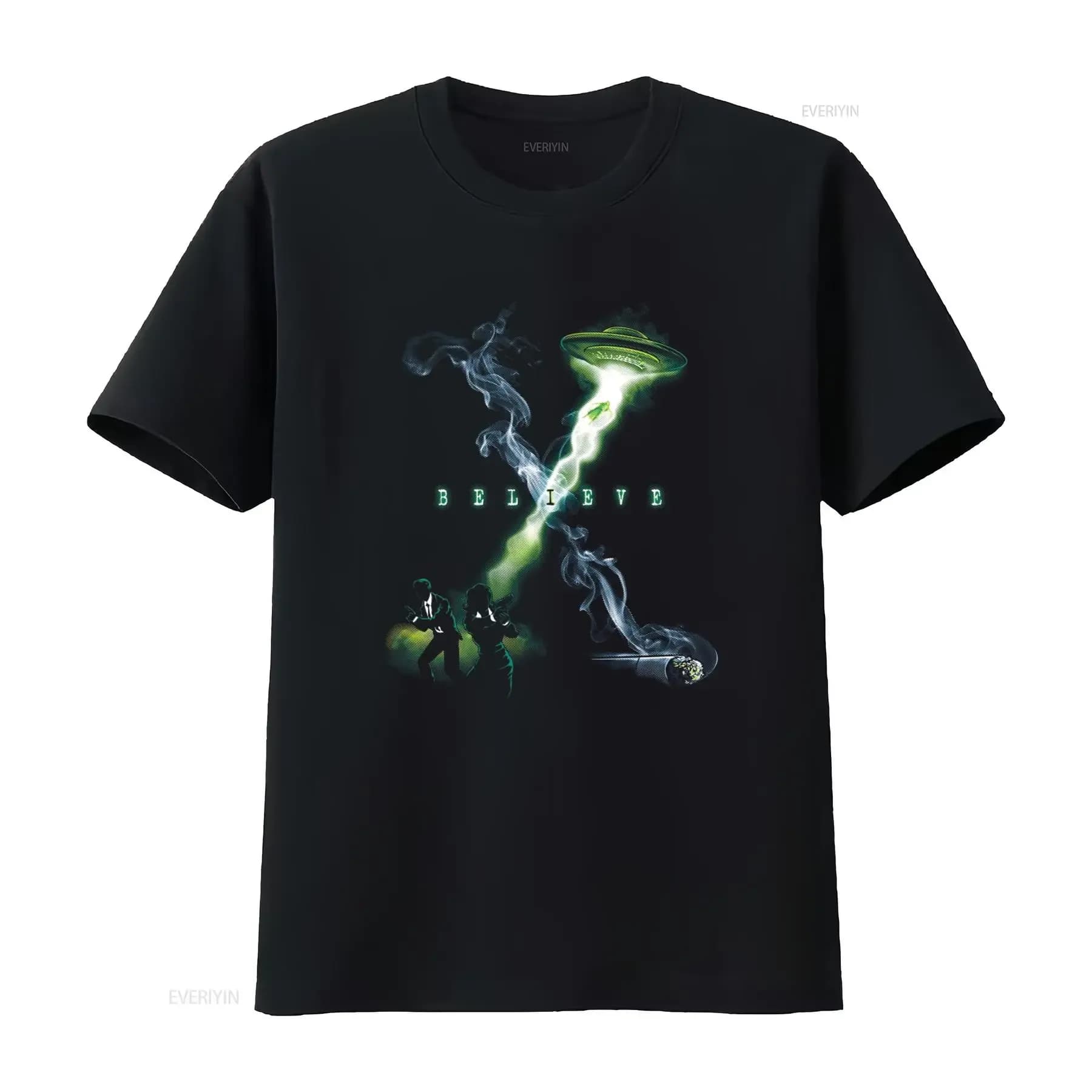 Maglietta vintage I Believe Alien UFO Fox Mulder Dana Scully Smoking Man The X Files, stile pop culture, effetto lavato