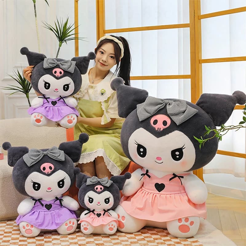 Sanrio Kawaii Kuromi Plush Toy Sweet Heart Cartoon Stuffed Doll in Lolita Dress Cute Devil Kuromi Stuffed Animal Pillow for Kids
